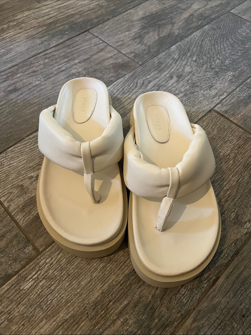 STAUD Dahlia Puffy Leather Wide Strap Chunky Platform Thong Sandals Euro Chic